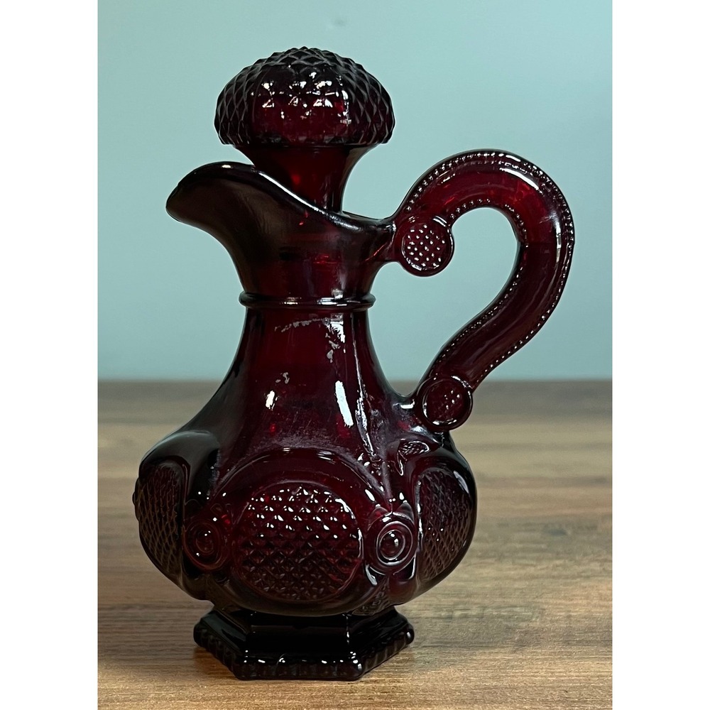 Vintage Avon Cape Cod Ruby Red Glass Decanter Cruet with Stopper 5.25 Inch